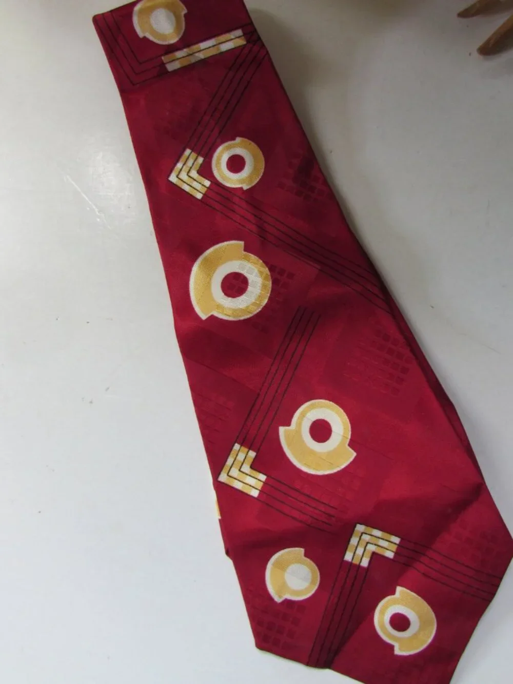 Vintage 1950 Era Men's Neck Tie Red & Yellow Circles